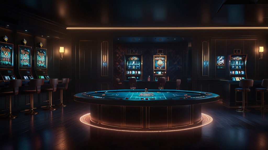Smartphone login screen with biometric lock in a dark casino setting.